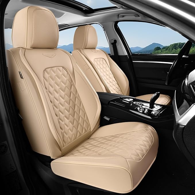 Coverado Front Car Seat Covers, Faux Leather Oil-Resistant Non-Slip Cushions, Universal Fit for Sedans, Pickups, SUVs, Waterp