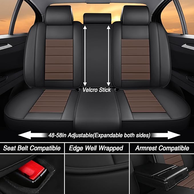 Seat Covers for Ford Expedition Max 2018-2026 8 Seaters, Compatible Airbag Non-Slip Waterproof Leather Seat Protector, Luxury Car Interior Seat Cover Full Set, Black Coffee