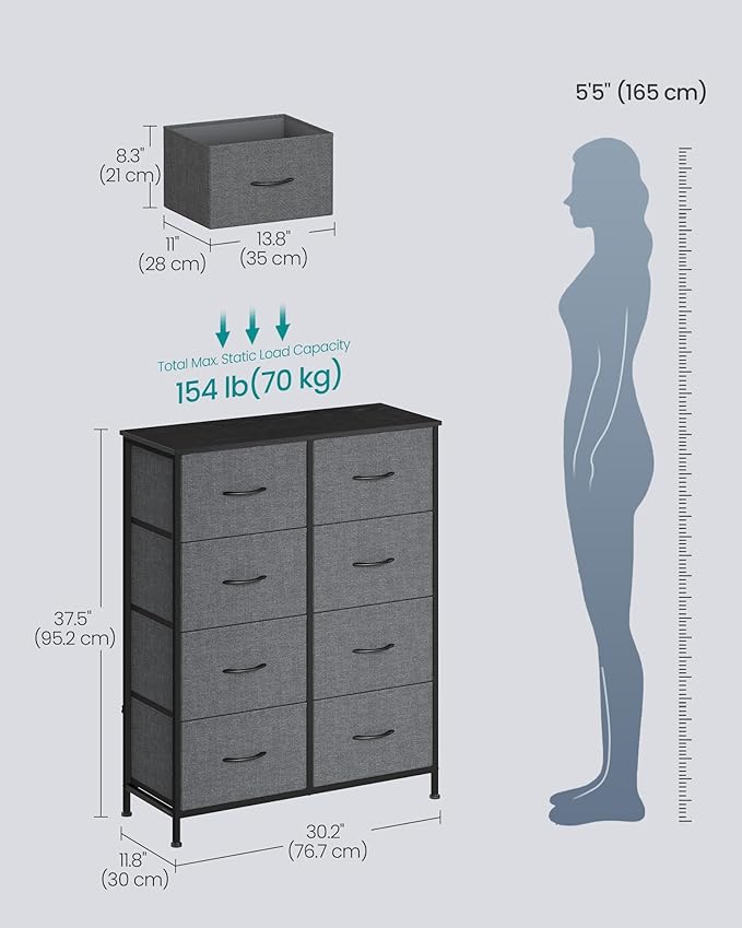 SONGMICS BELLAH Collection - Dresser for Bedroom, Chest of Drawers, Storage Organizer Unit, Closet, Entryway, Steel, 8 Drawer