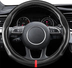 Ergocar Carbon Fiber Material Steering Wheel Cover Anti-Slip Breathable Sweat Absorbent Fashionable Sport Steering Wheel Sleeve for the Round Shape with Diameter of 15"（37.5-38cm）-Black Stripe