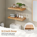 RICHFOCUS Elm Floating Shelves for Wall - 24" W x 9.3" D Rustic Solid Wood Shelves with Invisible Bracket, Wall-Mounted for L