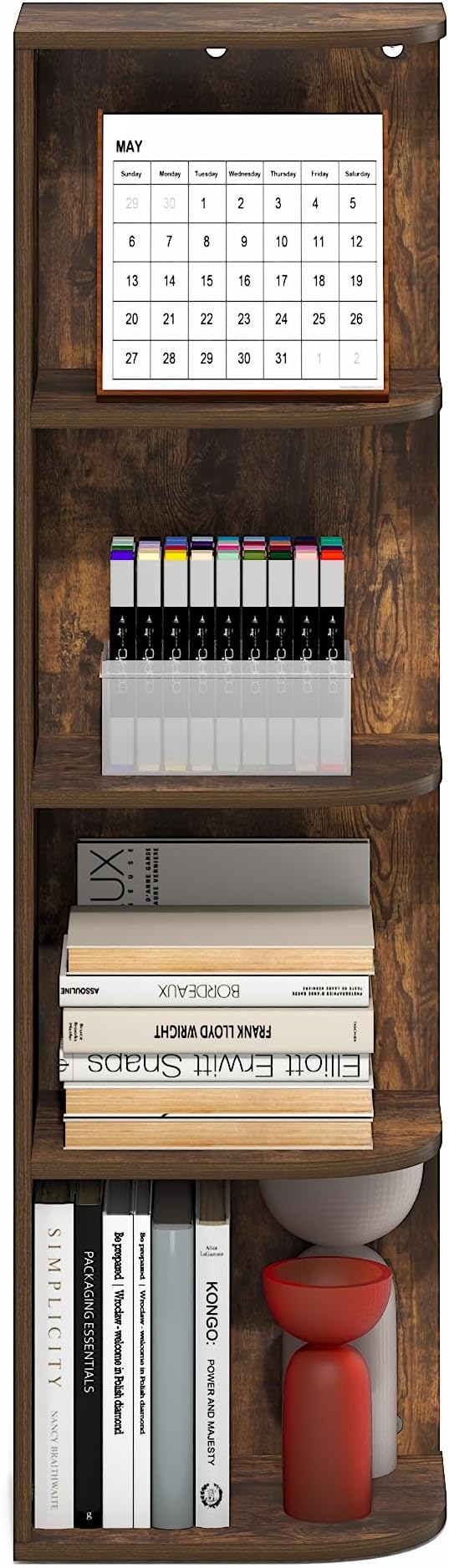 Furinno PASIR Book Shelf, 4-Tier Corner Bookshelf with Open Shelf, Standing Bookcase, 9.3 x 12 x 41.4, for Organization and S