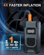 Tire Inflator Portable Air Compressor - 4X Faster Inflation Cordless Mini Air Pump with Digital Pressure Gauge with Digital Pressure Gauge/LED Light Portable Tire Inflator for Car Moto Bike Ball etc