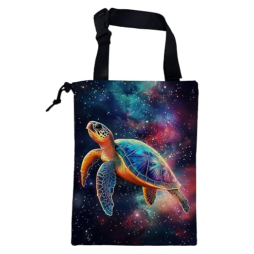 Colorful Galaxy Nebula Car Garbage Bag Sea Turtle Drawstring Car Trash Bag Hanging for Back Seat with Adjustable Buckle Canvas Vehicle Trash Can Easy-to-Install