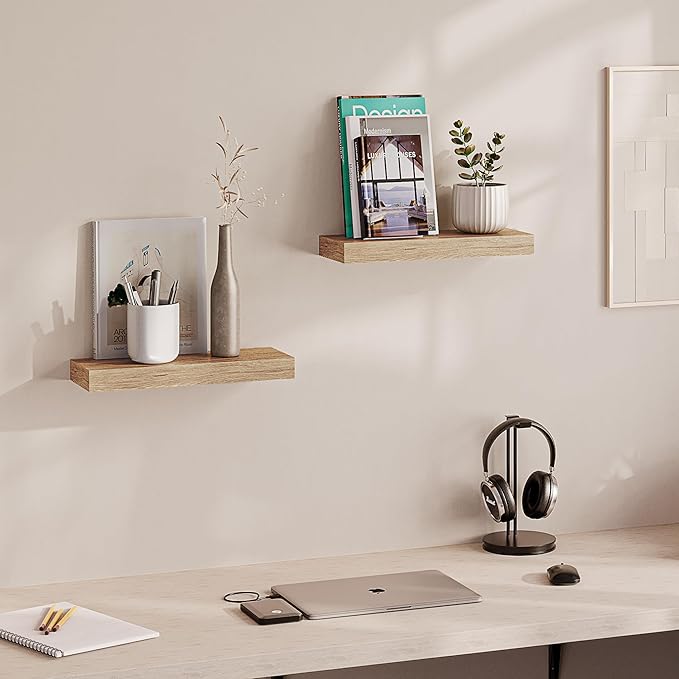 Ballucci Floating Shelves, 16" Wood Wall Shelf Set of 2, Invisible Brackets Floating Shelf Bathroom Wall Decor, Living Room, 
