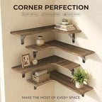 Corner Floating Shelves Wall Mounted Set of 4, Rustic Wood Corner Shelves for Bedroom Living Room Bathroom Kitchen Storage an