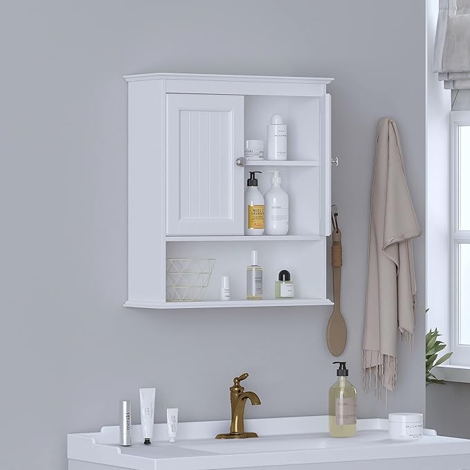 Spirich Bathroom Cabinet Wall Mounted with Doors, Wood Hanging Cabinet with Doors and Shelves Over The Toilet, Bathroom Wall 