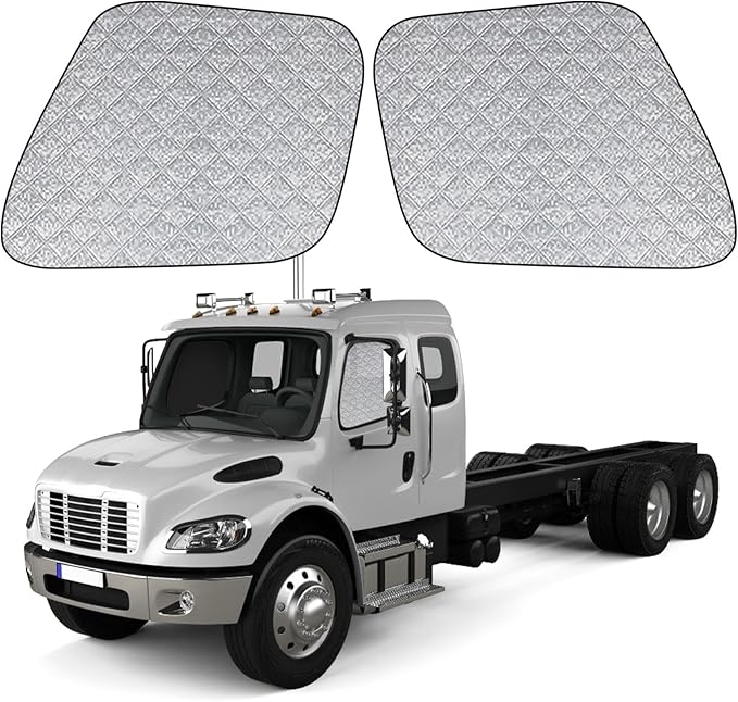 Side Window Sun Shade for Freightliner Business Class M2 S22002-2026, Custom Fit 210T Reflective Sunshade for Semi Truck, 6-Layer Heat Insulation Privacy Protector, Block 99% UV Rays, 2PCS