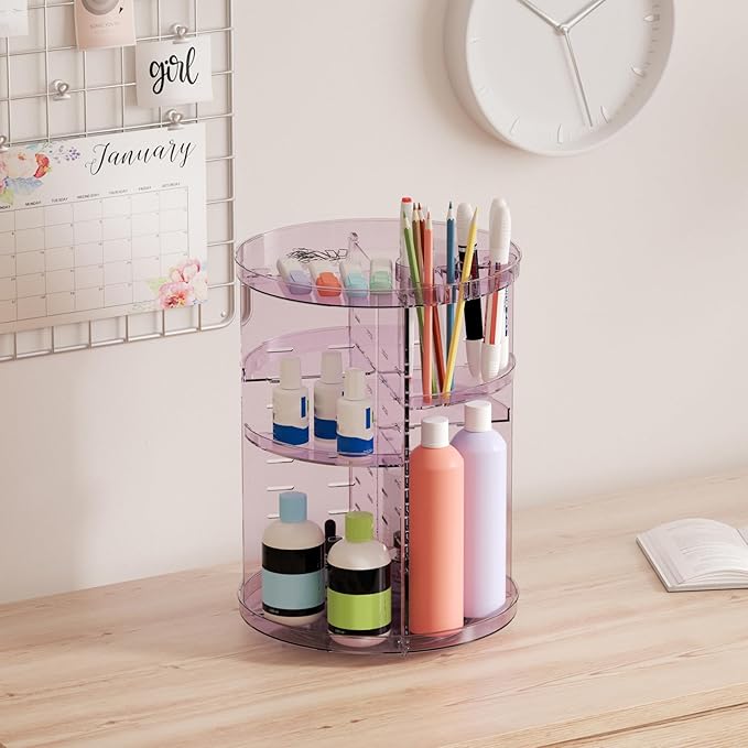 Rotating Makeup Organizer for Vanity, DIY Adjustable Tray Spinning Skincare Organizers Countertop, Cosmetic Display Case with