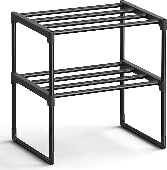 SONGMICS Shoe Rack, 2-Tier Shoe Organizer, Metal Storage Shelf, Upright or Upside Down, for 3-6 Pairs, Stackable, for Entrywa