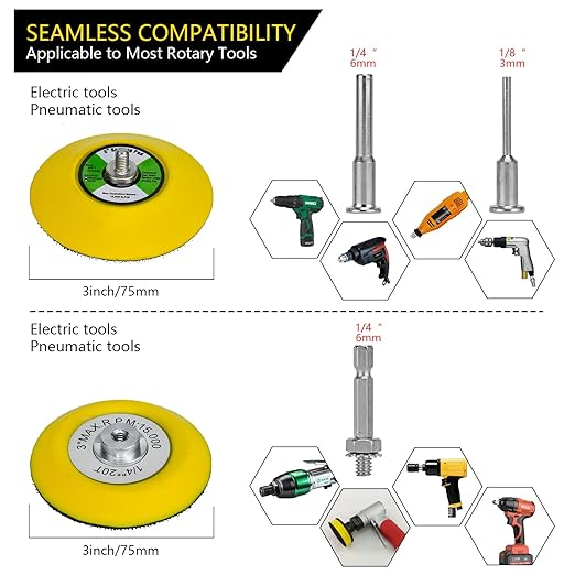 138 PCS 3Inch Sanding Disc Drill Polishing Kit 60-10000 Grit, Headlight Restoration Kit with 1/8" 1/4” Shank Backer Plate, Dr