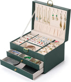 coobest 3 Layer Jewelry Box, Jewelry Holder Organizer with 2 Drawer Tray, Large boxes for Women Velvet Earring Organizer, Loc