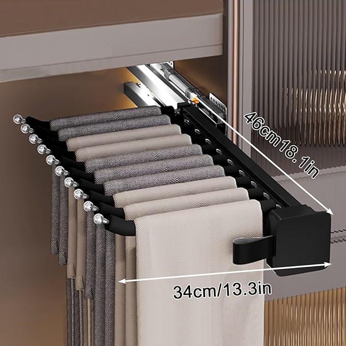 Pull-Out Closet Valet Rod, Bearing 40kg Retractable Clothes Coat Hanger, Aluminum Alloy Adjustable Closet Rod, Damping Buffer