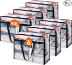 Lifewit 6 Pack Clear Clothes Storage Bags, 40L Plastic Blanket Storage Bag, Vinyl Foldable Moving Bags with Zipper, Closet Or