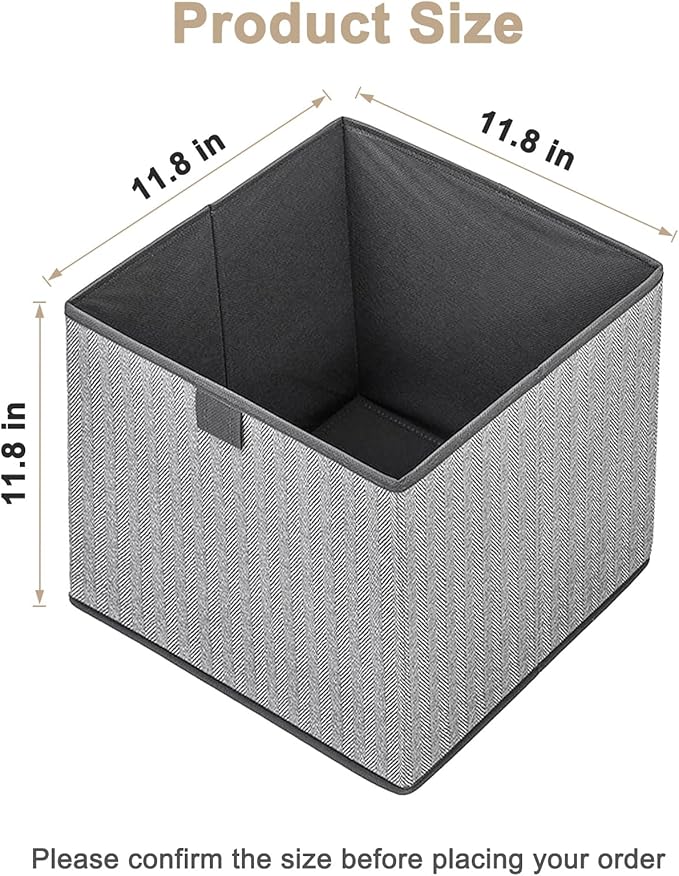 Storage Baskets, 11.8-Inch Woven Fabric Bins, Storage Cubes with Reinforced Handles, Organizer Bins for Closet Shelves, Folda