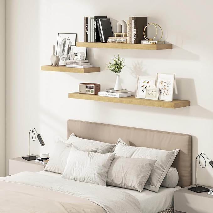 Vivelove 12 Inch Deep Floating Shelves 47.2 inch Long, 2 Inch Thick Wall Shelves with Invisible Brackets, Shelf for Bedroom B