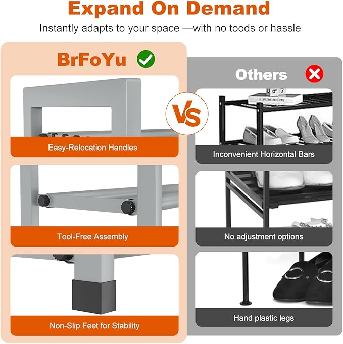 Expandable Shoe Rack for Closet Adjustable Metal Shoe Rack for Entryway 18.5"-33" Free Standing Shoe Organizer 12 Pairs with 