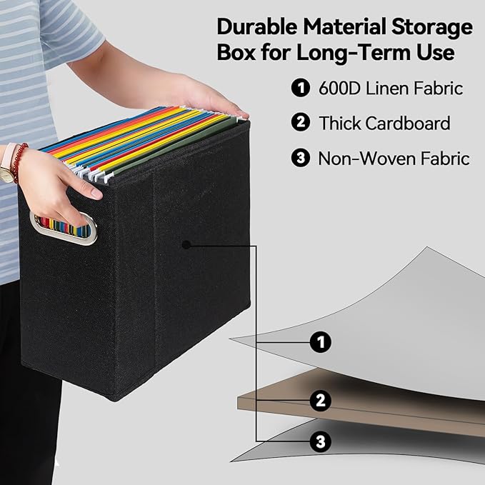 6 Packs Letter Size File Organizer, File Folders Organizer, Fabric Storage Box, Collapsible Paper Organizer with Metal Handle