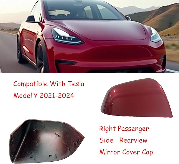 Compatible with Tesla Model Y Side Mirror Cover Replacement 2021 2022 2023 2024, Right Passenger Side Rearview Mirror Cover Cap for Model Y Accessories(red)