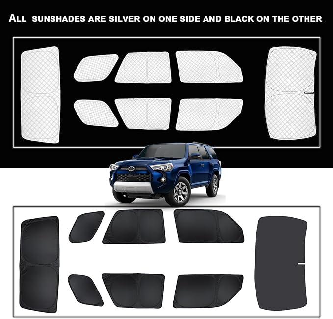 KMF 8pcs Thicken Car Window Shades for Toyota 4Runner 2010-2024 Accessories, 4Runner Windshield Sun Shade Full Window Covers for Side Rear, UV Block and Blackout Protect Privacy for Car Camping