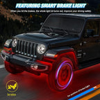 20 Pods RGB LED Rock Lights for Semi Trucks Offroad Pickup Trailer Sedan Boat, 12V Waterproof Dual Zone APP/RF Control Music Mode Brake Light Red Green Blue Underglow Neon Kit with Extension Wires