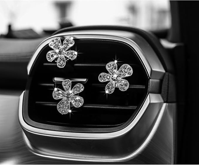 LARDROK 5 Pcs Car Vent Clip,Bling Flower Car Air Fresheners Vent Clips Cute Car Vent Decorations,Car Diffuser Rhinestone Car 