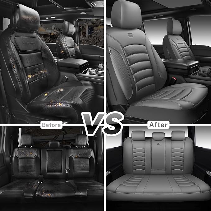 CAR PASS 3D Foam PU Leather Car Seat Covers, Universal Seat Covers Full Sets for Trucks SUV Sedan Automotive Seat Covers Armr