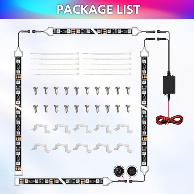 Underglow LED Lights for Cars 180 LEDs RGBI Neon Accent Strip Lights with 16 Million Colors DIY & Music Mode Underbody Exterior Lights Kit for RV SUV Truck Boat 12V