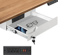Under Desk Drawer Storage with Lock, Metal Undermount Table Drawer, Ball Bearing Slides Out Tray Organizer for Paper, Pencil,