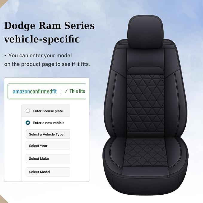 Coverado Ram Seat Covers Full Set, Waterproof Ram 1500 Seat Cover Compatible with 2002-2025 Dodge RAM 1500 2500 3500 Crew Qua