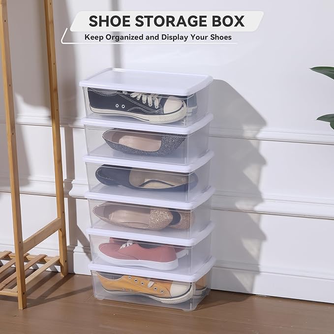 novelinks 6 Quart Clear Plastic Storage Bins with White Lids Stackable Box Craft Storage Organizing Container Sensory Bin,8 P