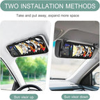 Sun Visor CD Holder, 12-Capacity Car Visor Organizer with DVD Sleeves and Mesh Pocket, Universal Visor Storage for Vehicle CD Case and Pen Holder Ergonomic Design (Black 2 Pcs)