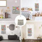 4 Pcs Wall Hanging Storage Caddy Bags, Wall Hanging Organizer Bag with Hooks, Linen Cotton Fabric Hanging Wall Door Organizer