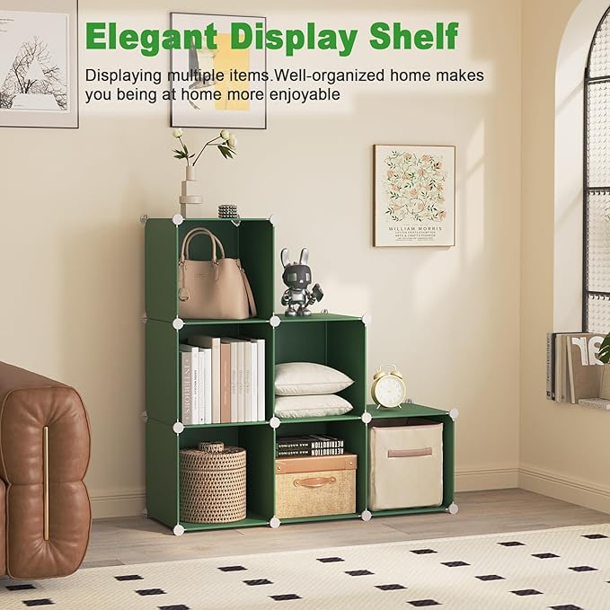 C&AHOME 6-Cube Storage Organizer, Stackable Storage Cubes Shelves, Portable Bookshelf, Plastic Clothing Storage Closet Organi