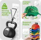 Detachable 2 Pack Hat Hook Organizer for Baseball Caps, Hat Hanger Holder for 20 Caps, Wall Hat Rack with Strong Adhesive, Mu