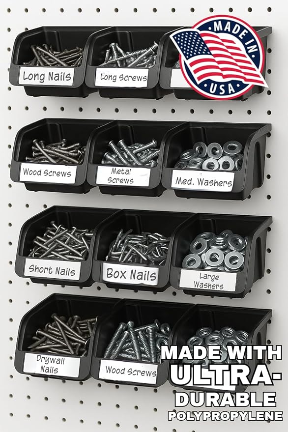 WallPeg Pegboard Bins - 6 Each 7" & 6 Each 5" ORGANIZING Bins - Hooks to Peg Board Panel Organize Hardware Arrange Accessorie
