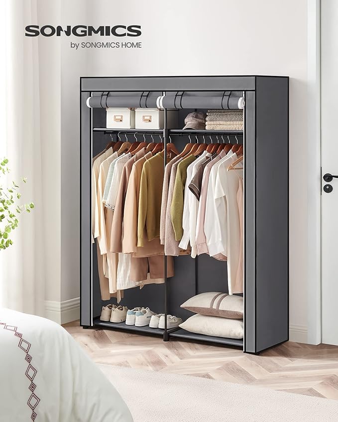 SONGMICS Closet Wardrobe, Portable Closet for Bedroom, Clothes Rail with Non-Woven Fabric Cover, Clothes Storage Organizer, 5