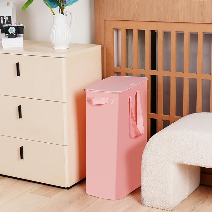 efluky Slim Laundry Basket with Lid, Narrow Laundry Hamper with Handles, Collapsible Dirty Clothes Hamper, Tall Laundry Bin f