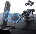 PROfezzion Suction Cup & Vent Clip Combo Magnetic Phone Holder Compatible with MagSafe on Car Dash, Windshield or Vent for iPhone 17 16 15 14 13 Pro Max, Mag-Safe Case & All Phones [Telescopic Arm]