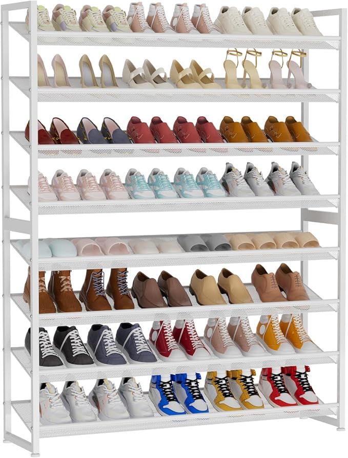 Large Shoe Rack 8 Tier Shoe Organizer, Heavy Duty Metal 4-Tier Stackable Shoe Storage Vertical Shoe Rack for Closet Front Doo