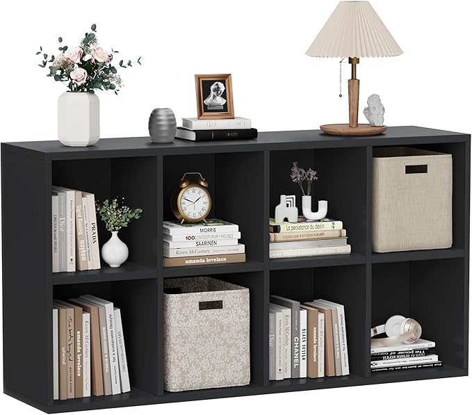 YESHOMY 8 Black Cube Bookcase, Open Frame 2-Tier Book Shelf, Bookshelf Storage Organizer with Adjustable Shelves for Organiza