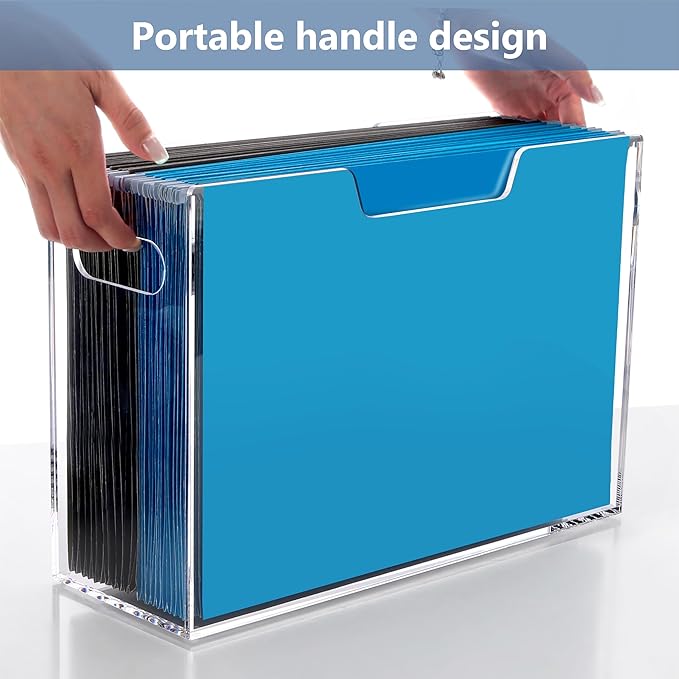 DINGHUO Legal Size File Organizer, Acrylic Protable Hanging File Organizer with Handles, Clear Storage File Folder Holder Fil