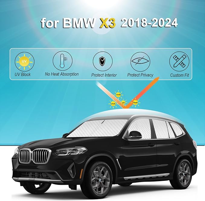 KMF 10pcs Thicken Sun Shades for BMW X3 Accessories 2018-2024, Full Car Window Covers Sunshade for Windshield Side Rear, UV Block Visor Protecting Privacy Blackout for Car Camping