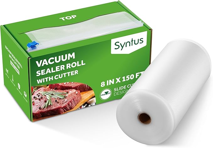 Syntus 8" x 150' Food Vacuum Seal Roll Keeper with Cutter Dispenser, Commercial Grade Vacuum Sealer Bag Rolls, BPA Free Food 