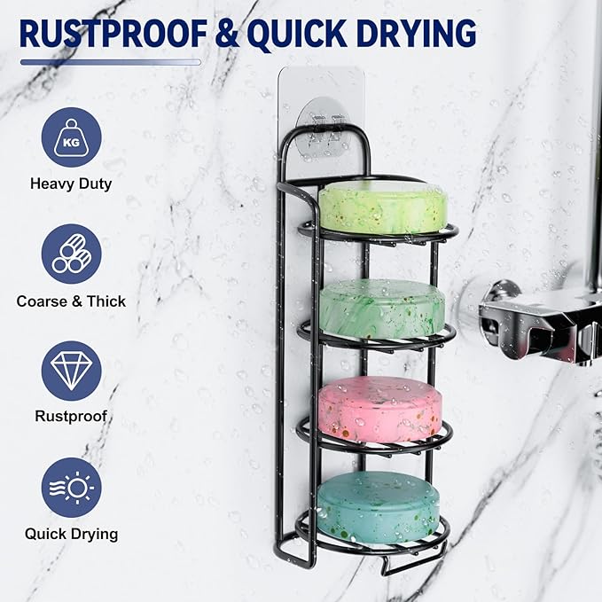 4-Tier Shower Soap Shampoo Bar Holder, Self Adhesive & Freestanding Draining Soap Dish Caddy for Bathroom Wall Accesories Dec