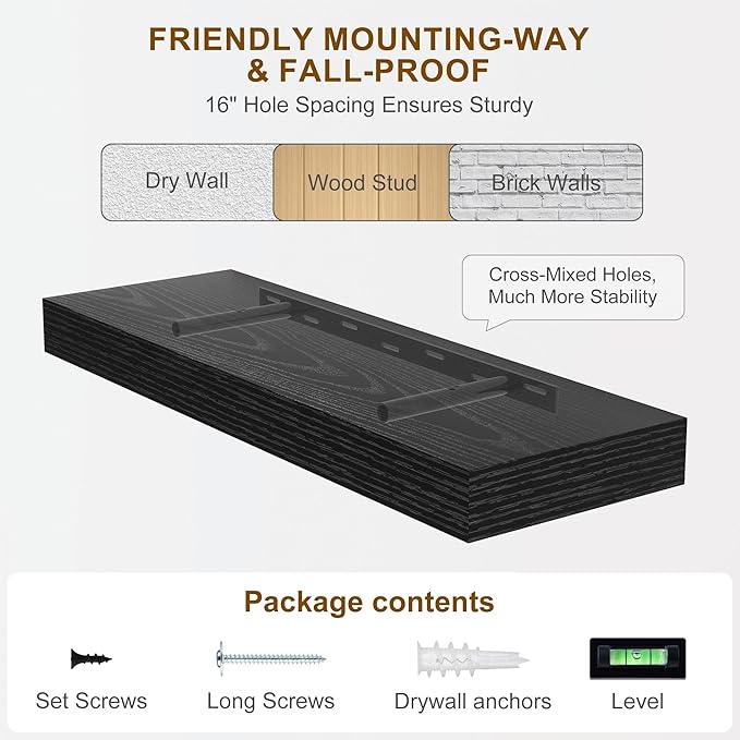 Fun Memories 30Inch Floating Shelves for Wall, 2 Pack Rustic Wood Shelves for Bathroom|Kitchen Wall Mounted Floating Shelf wi