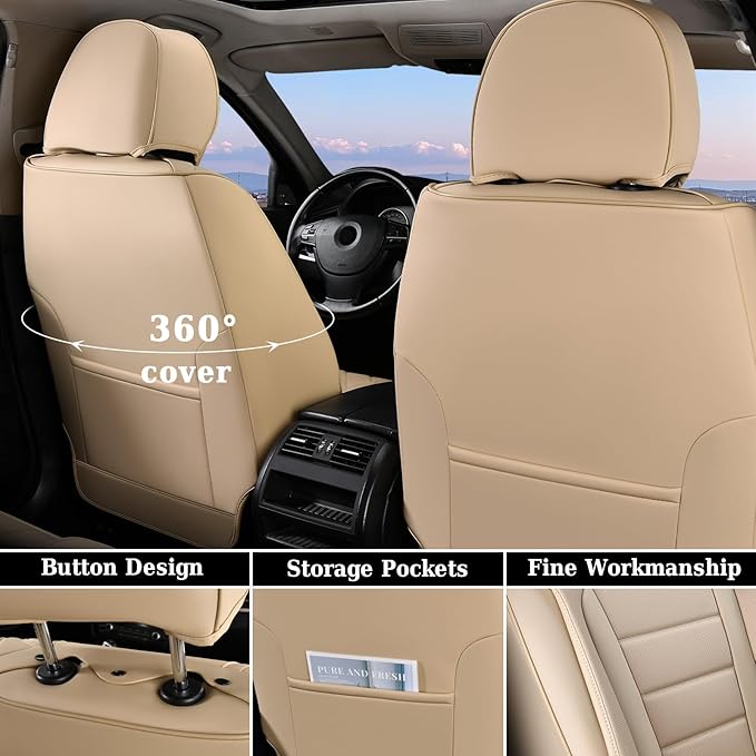 Coverado Front and Back Seat Covers for Cars, Nappa Leather Car Seat Covers, Automotive Seat Covers for Trucks, 5 Seats Water