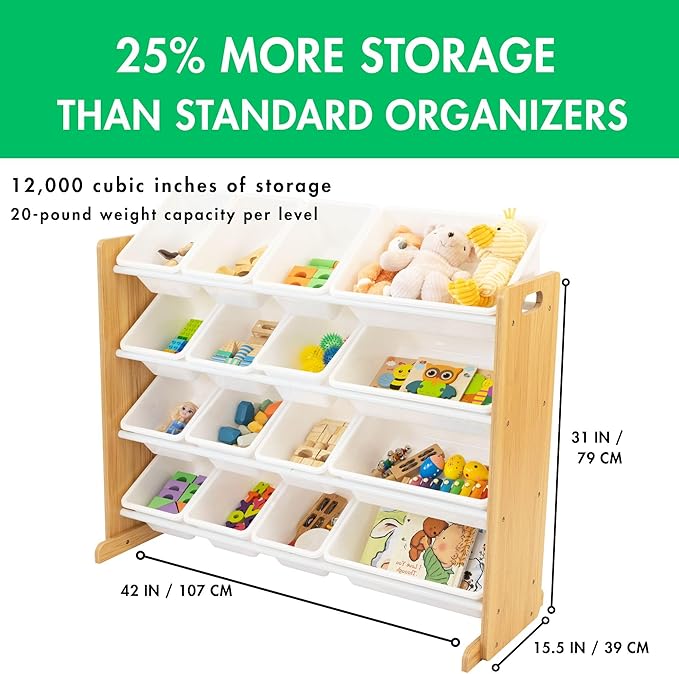 Humble Crew Toy Storage Organizer with 16 Removable Storage Bins for Kids Playroom, 4-Tier Toddler Toy Organization and Stora