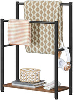 HOOBRO Free Standing Towel Rack for Bathroom, 22" L x 9.4" W x 31.5" H, 2 Tier Blanket Rack, Blanket Holder, Drying and Displ