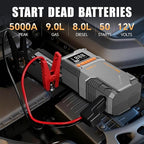 Jump Starter with Air Compressor, 5000A Battery Jumper Starter Portable (9.0 Gas/8.0L Diesel),150 PSI Tire Inflator, 12V
